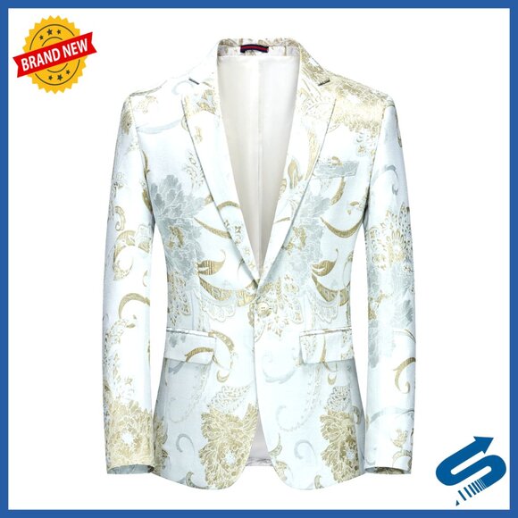Slim Fit Floral Blazer Jacket for Men Polyester Formal Party Wear